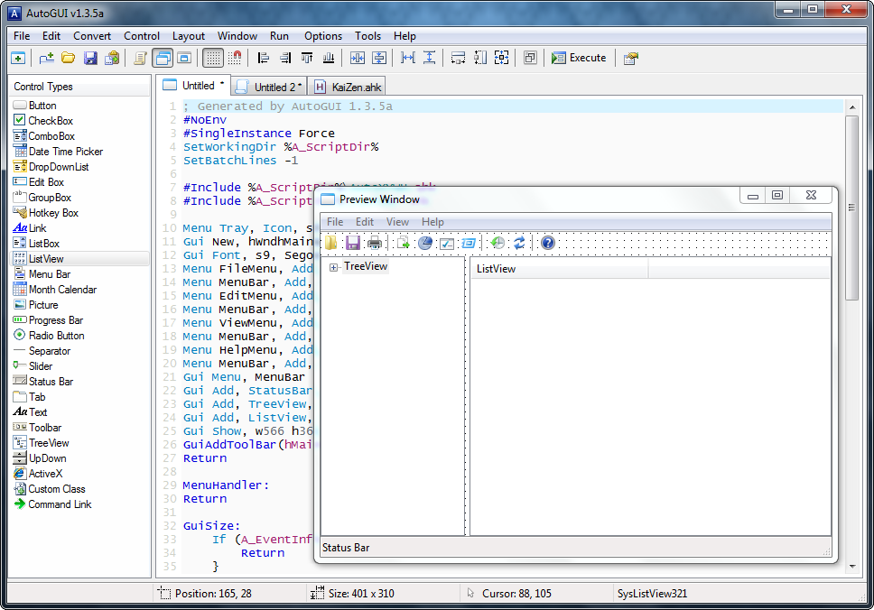 AutoGUI - a visual editor for AutoHotKey GUIs